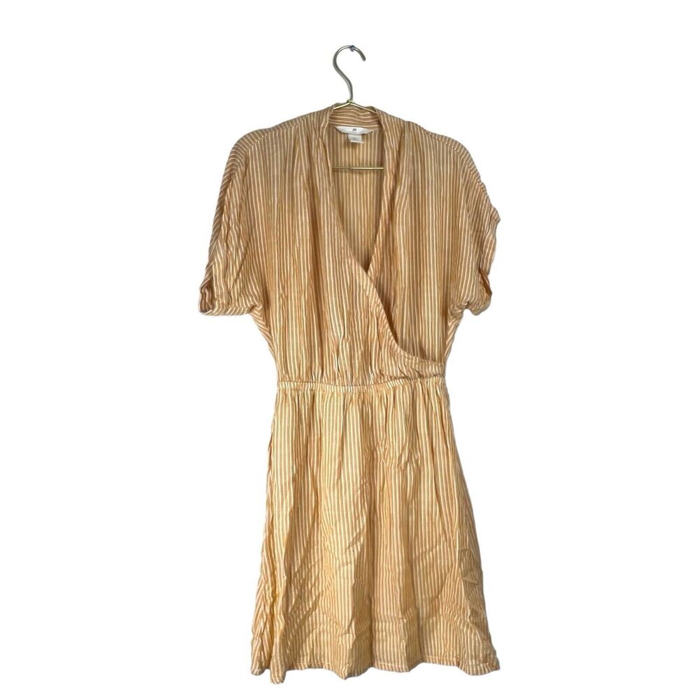 H&M Striped Dress V Neck Short Sleeve‎ Elastic Waist Casual Summer Womans 2 WP99